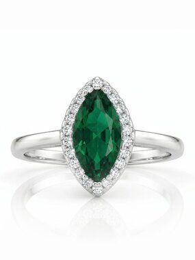 Emerald Green Marquise Gemstone Ring, 925 Sterling Silver Charmed Aroma